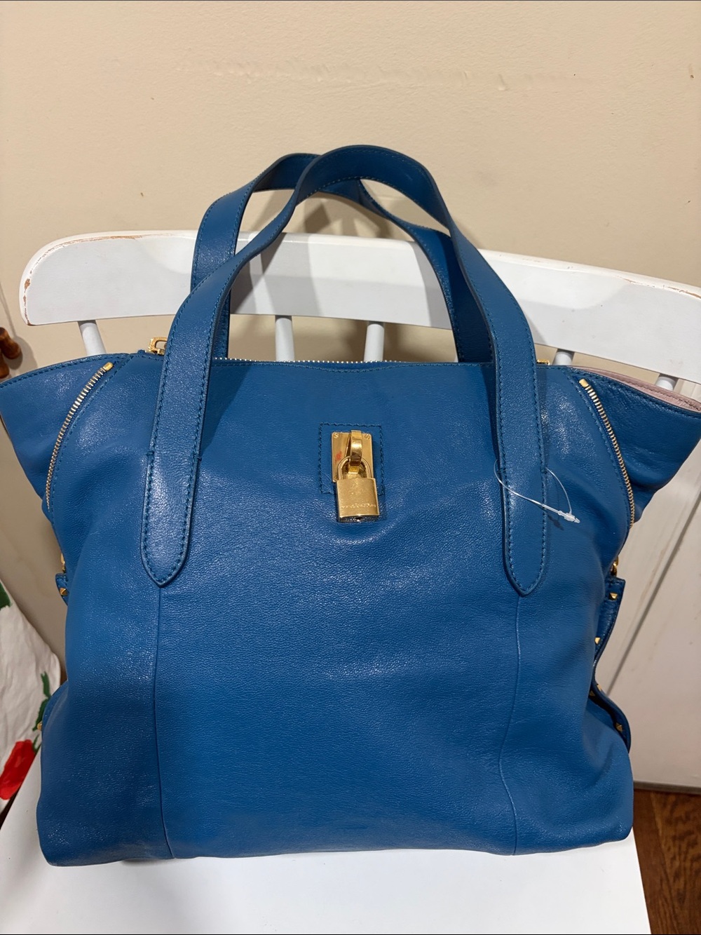 Marc Jacobs Cobalt Blue Leather Tote with Gold Hardware